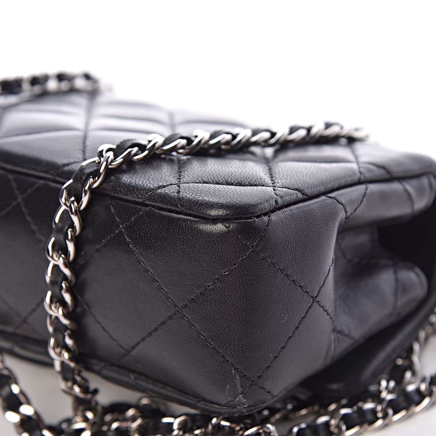 Lambskin Quilted Extra Mini Rectangular Flap Black