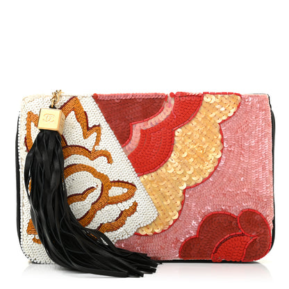 Chanel Velvet Sequin Beaded Tassel Clutch Black 1 of 9