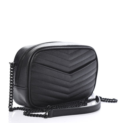 Saint Laurent Grain De Poudre Matelasse Monogram Mini Lou Camera Bag Black 3 of 9
