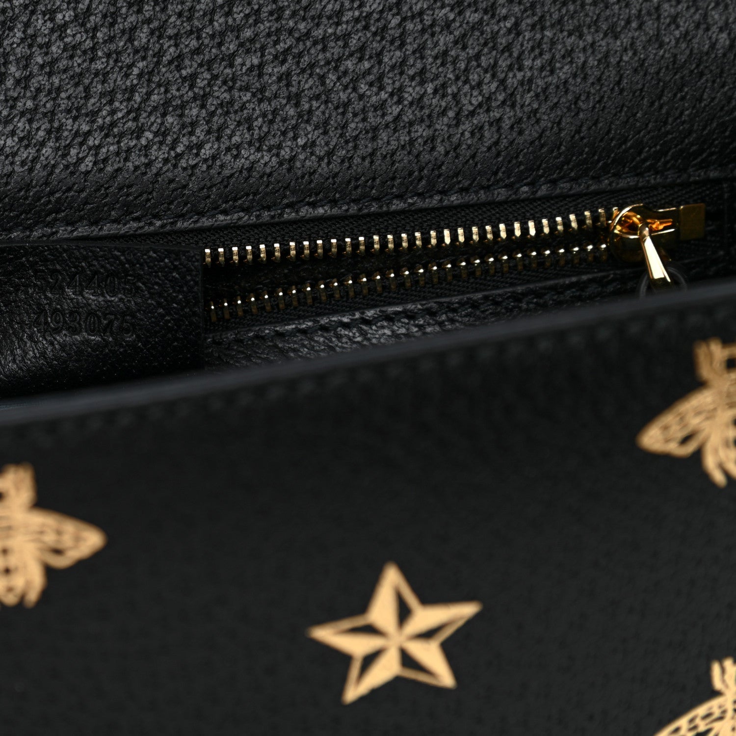 Gucci Textured Calfskin Bee Star Print Small Sylvie Shoulder Bag Black 7 of 13