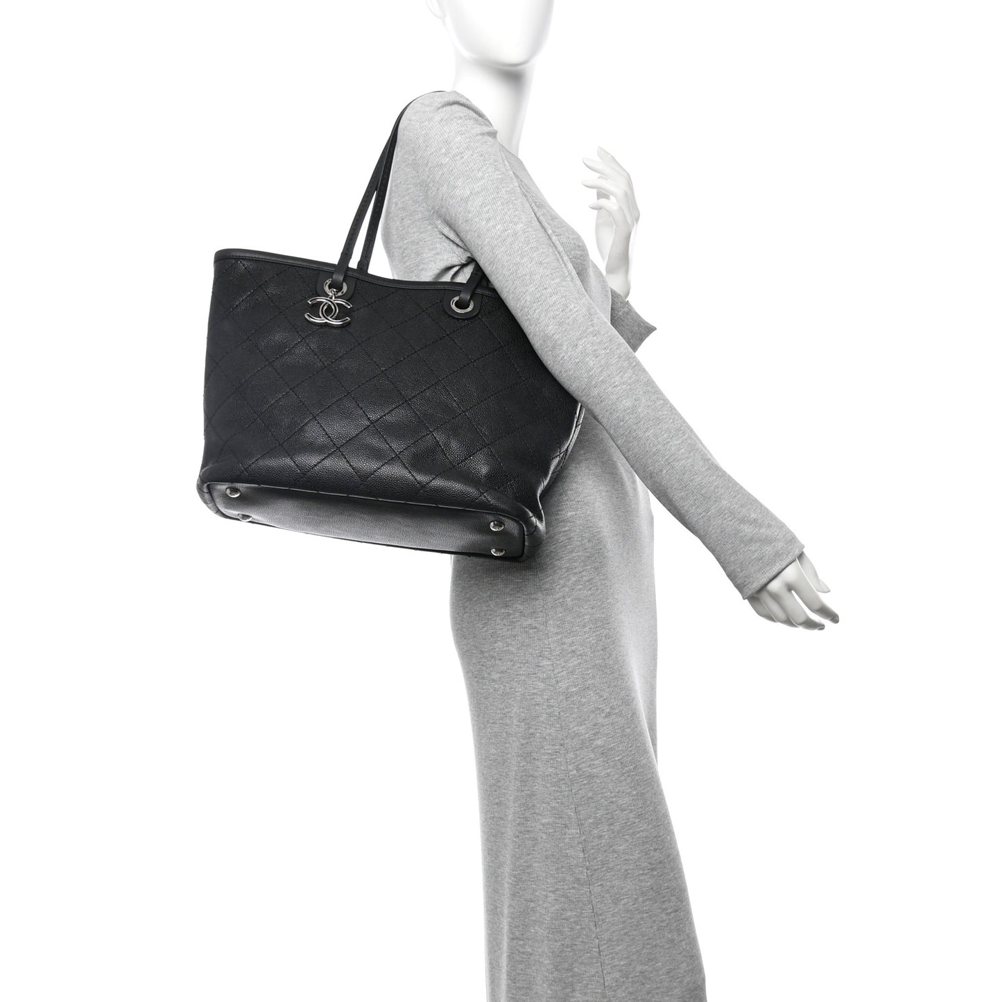 Grained Calfskin Shopping Fever Tote  Black