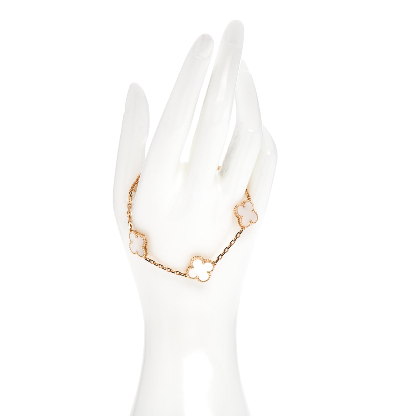 18K Yellow Gold Mother of Pearl 5 Motifs Vintage Alhambra Bracelet