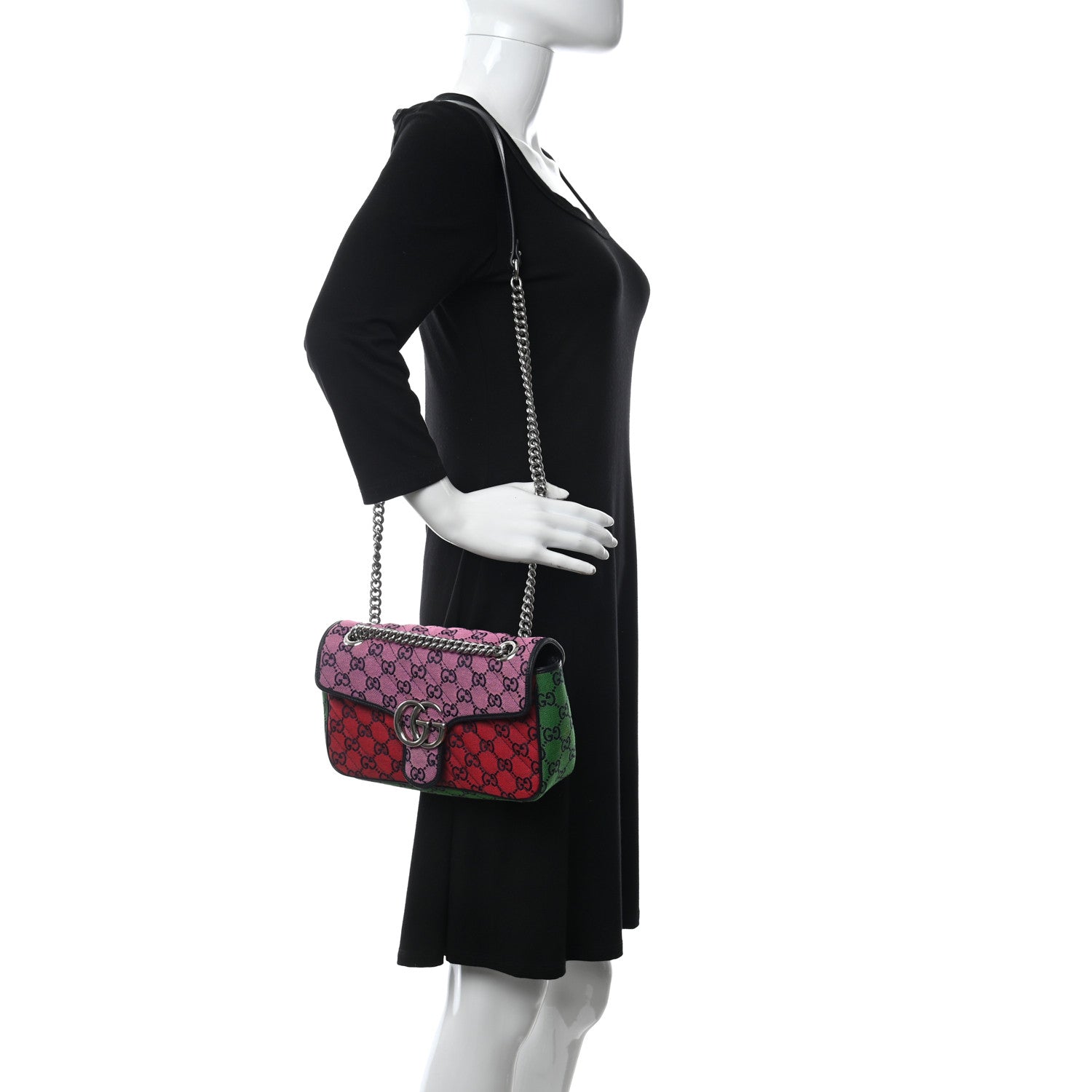 Gucci Monogram Multicolor Matelasse Diagonal Small GG Marmont Shoulder Bag Pink Blue Red Yellow Green 2 of 10