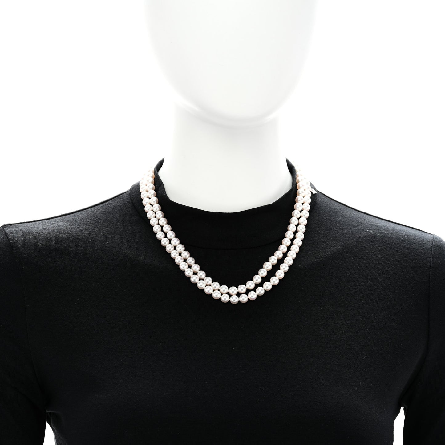 18K White Gold Diamond Akoya Cultured Pearl 6.5-7mm Double Strand Necklace