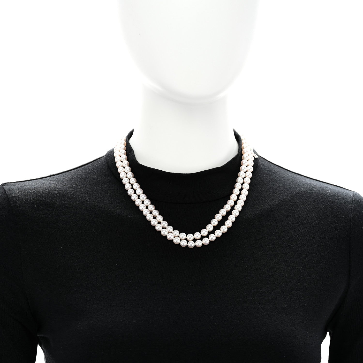 Mikimoto 18K White Gold Diamond Akoya Cultured Pearl 6.5-7mm Double Strand Necklace 2 of 7