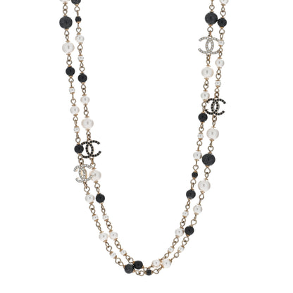 Chanel Pearl Bead Crystal CC Long Necklace Black Gold 1 of 4