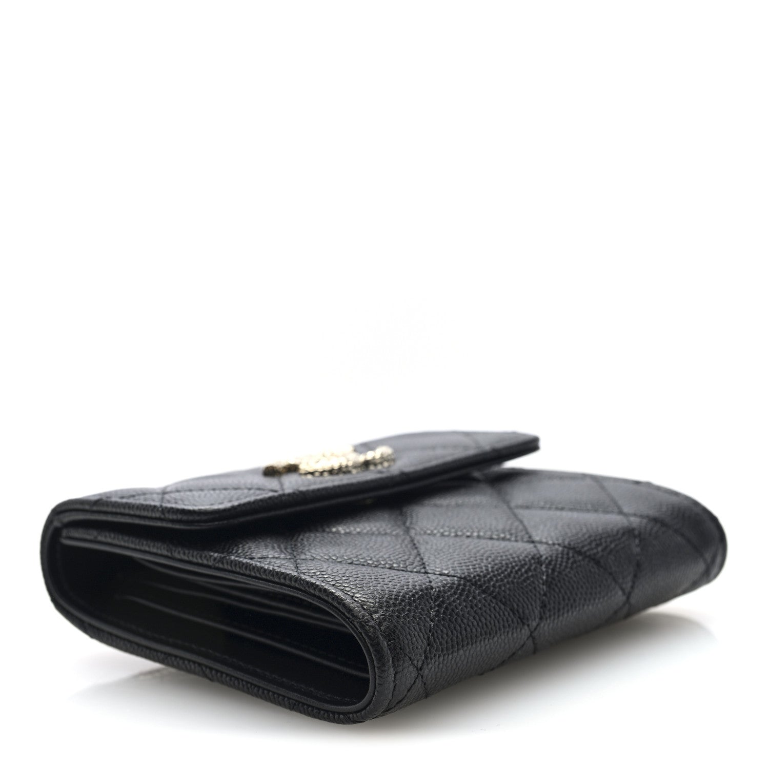 Chanel Caviar Quilted Chain Embossed Compact Flap Wallet Black 4 of 8