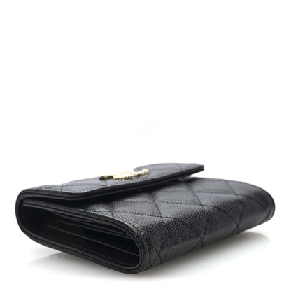 Chanel Caviar Quilted Chain Embossed Compact Flap Wallet Black 4 of 8