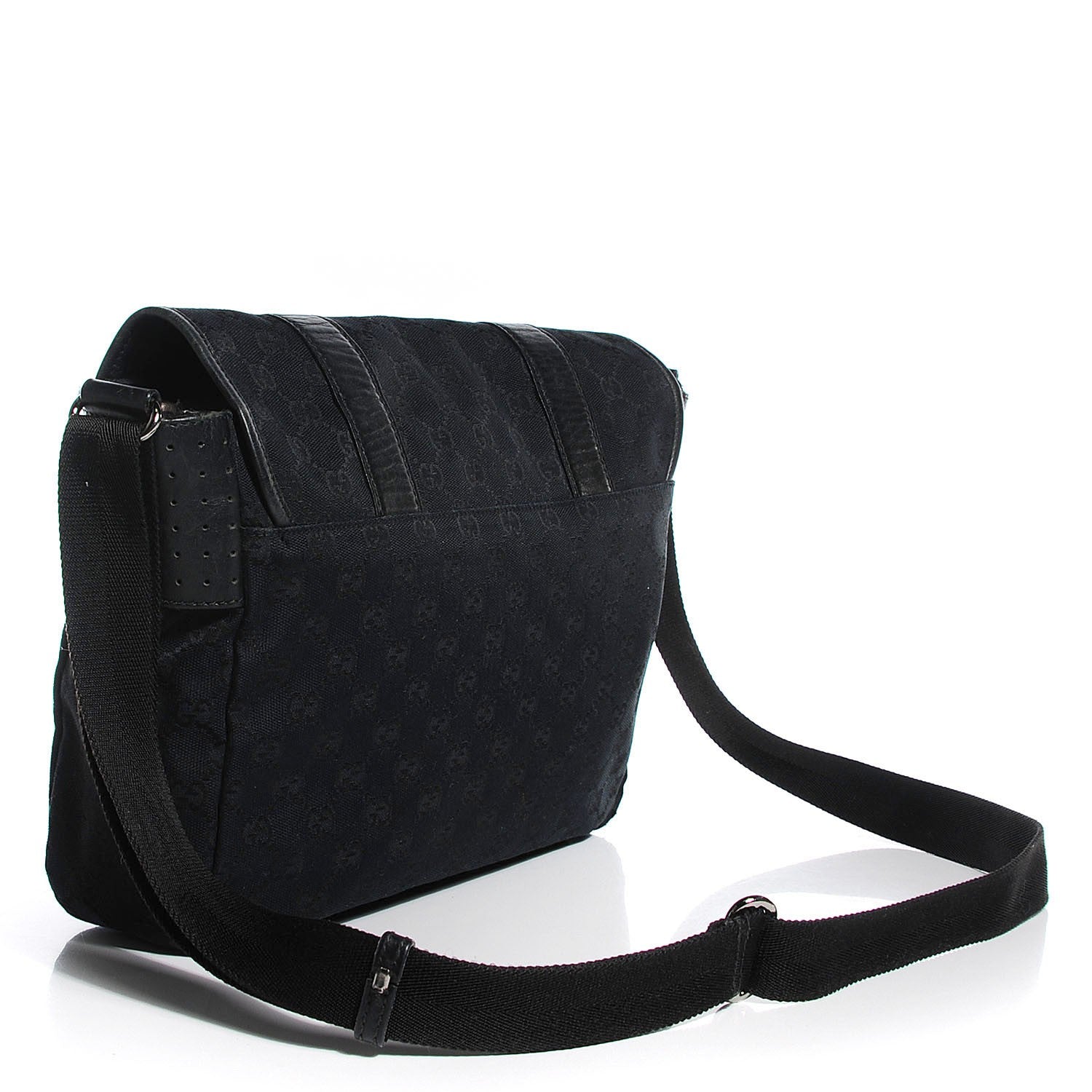Gucci Monogram Medium Double Buckle Flap Messenger Bag Black 3 of 8
