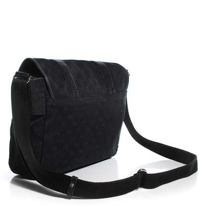 Gucci Monogram Medium Double Buckle Flap Messenger Bag Black 3 of 8