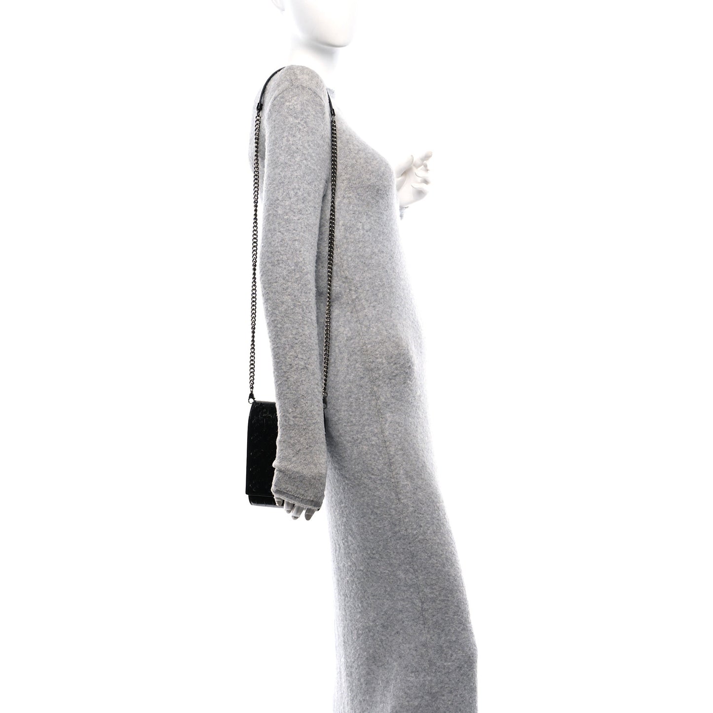 Crocodile Embossed Calfskin Spikes Loubinthesky Paloma Crossbody Phone Case Black