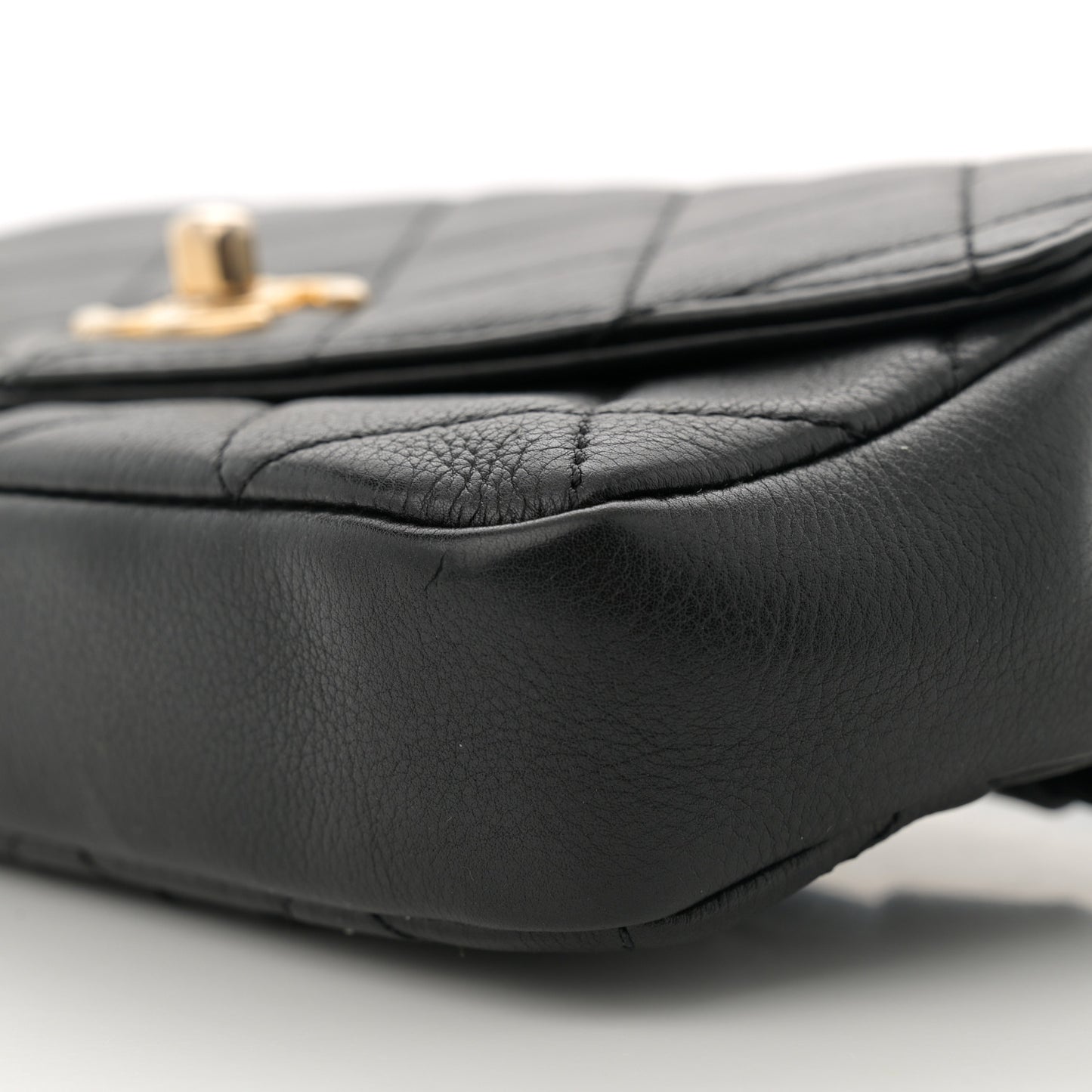Calfskin Quilted Flap Waist Bag Black