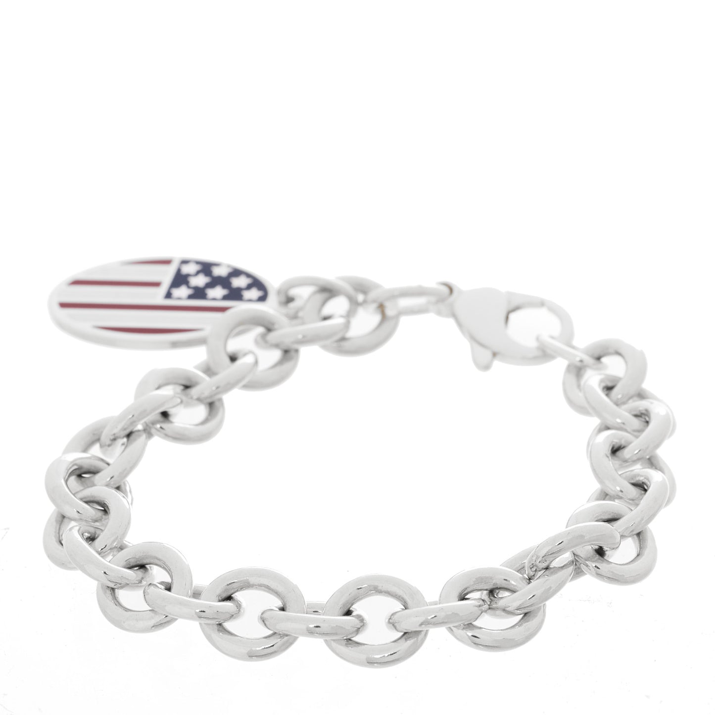 Sterling Silver Enamel American Flag Charm Bracelet
