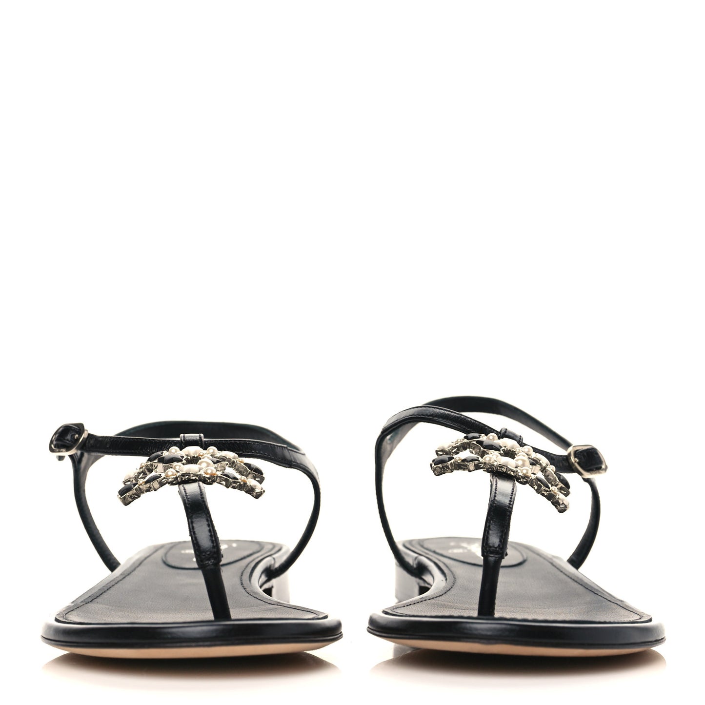 Calfskin Pearl CC Star Thong Sandals 39 Black