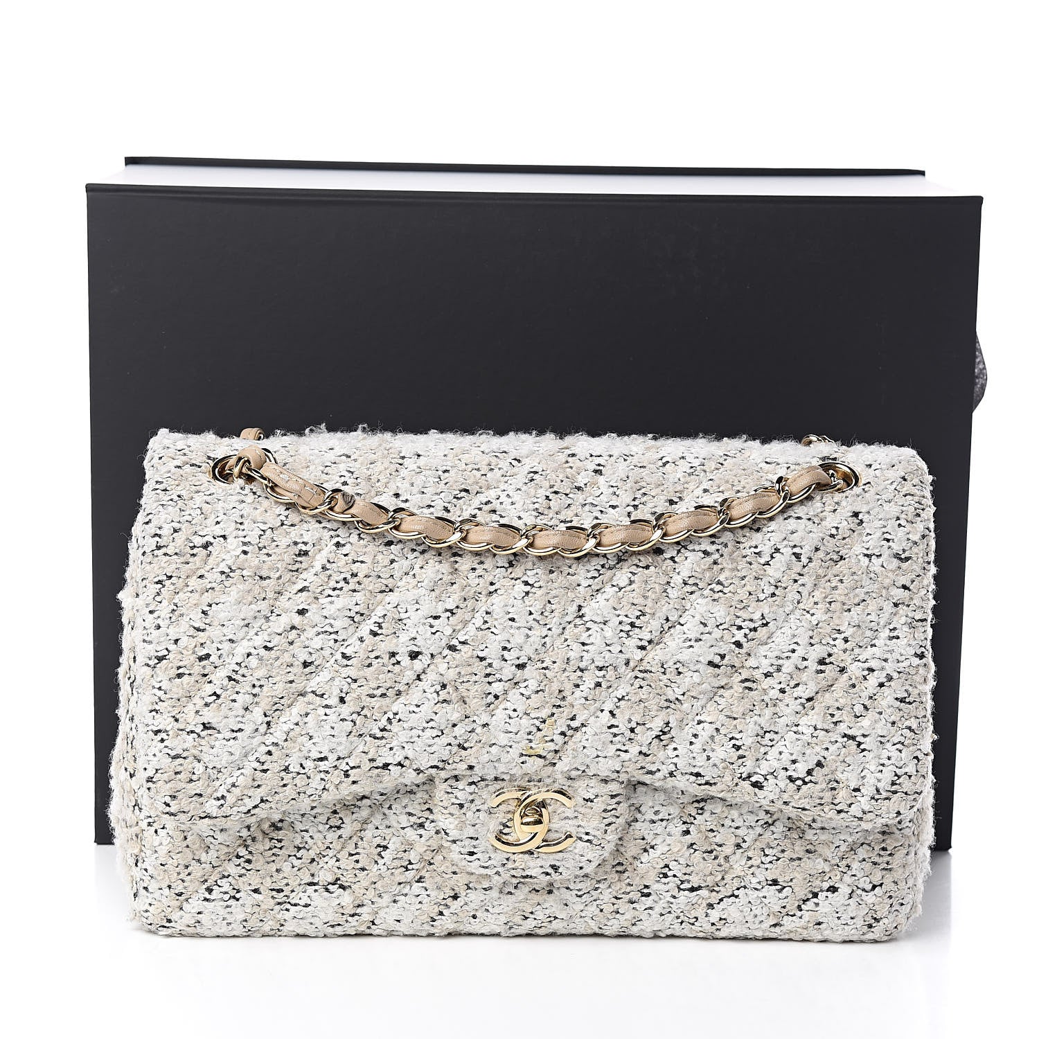 Chanel Tweed Quilted Jumbo Double Flap Beige 12 of 12