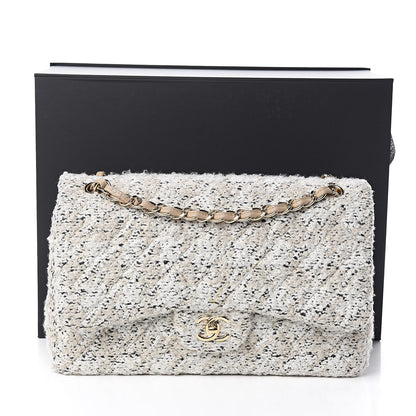 Chanel Tweed Quilted Jumbo Double Flap Beige 12 of 12