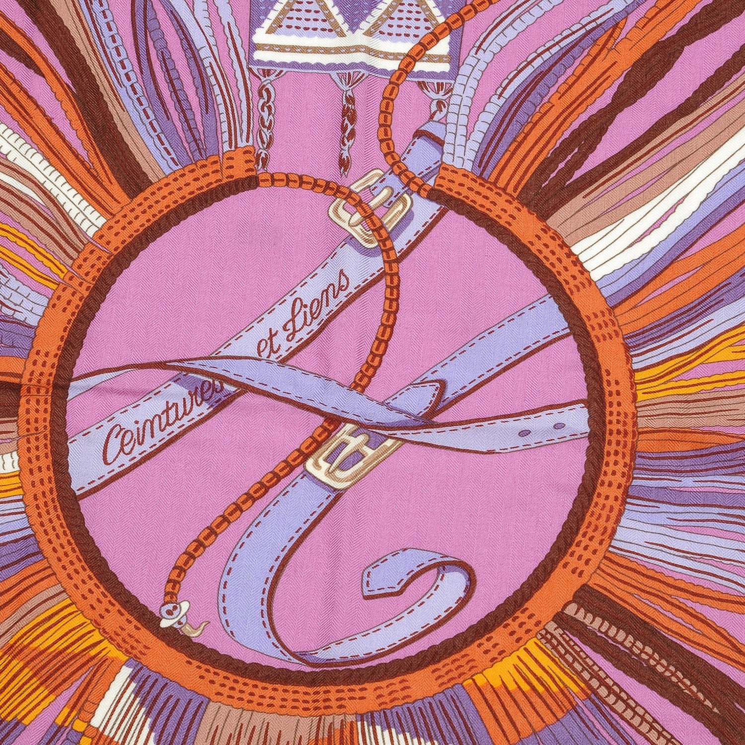 Hermes Cashmere Silk Ceintures et Liens Shawl 140 Orange Bouton D'or Mauve 11 of 16