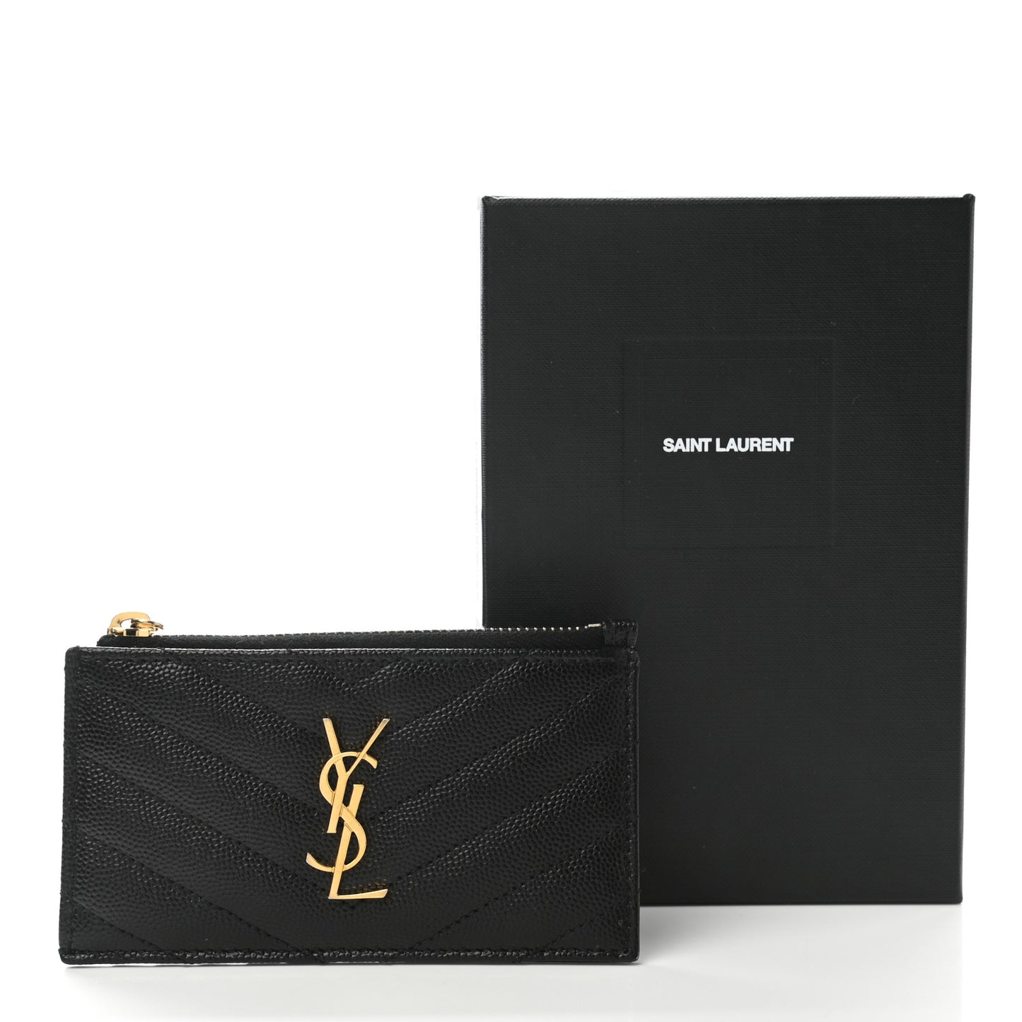 Grain De Poudre Matelasse Chevron Monogram Fragments Zippered Card Case Black