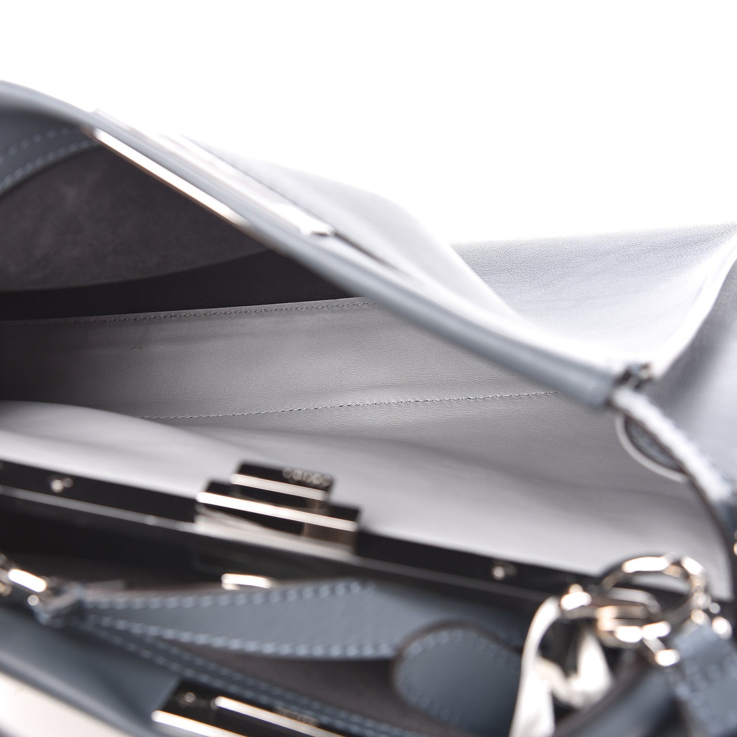 Fendi Vitello Seta Shiny Nappa Medium Peekaboo Iconic Satchel Tempesta Grigio Perla 5 of 13