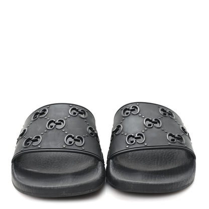 Gucci Rubber GG Monogram Perforated Womens Slide Sandals 37 Black 3 of 8