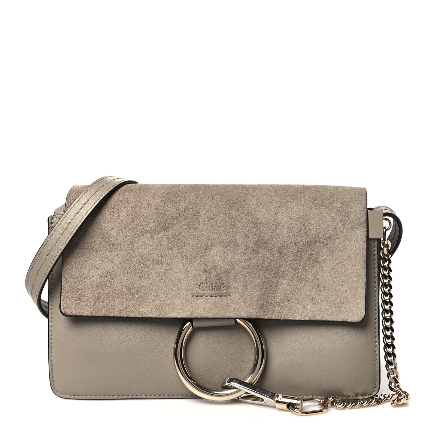 Suede Calfskin Small Faye Shoulder Bag Motty Grey