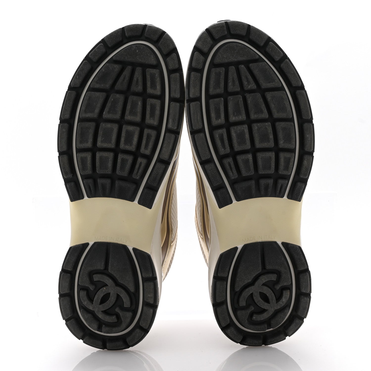 Chanel Fabric Laminated Calfskin Stretch CC Womens Sneakers 38.5 White Gold 6 of 13