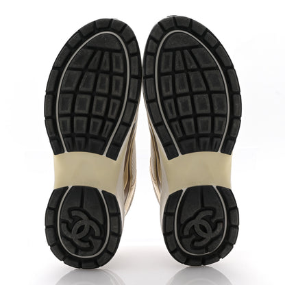 Chanel Fabric Laminated Calfskin Stretch CC Womens Sneakers 38.5 White Gold 6 of 13