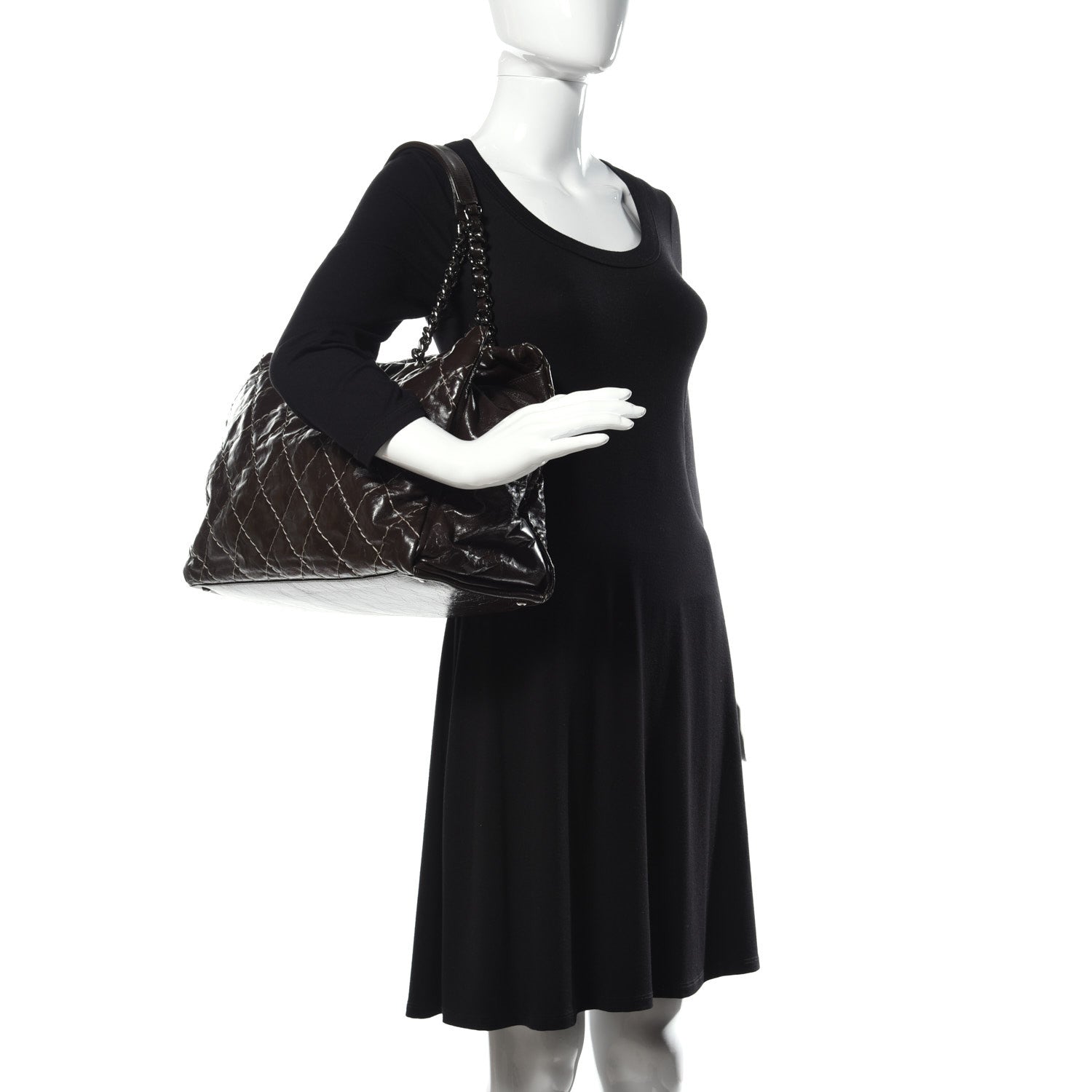Chanel Glazed Goatskin Double Contrast Stitch Large Tote Brown 2 of 10