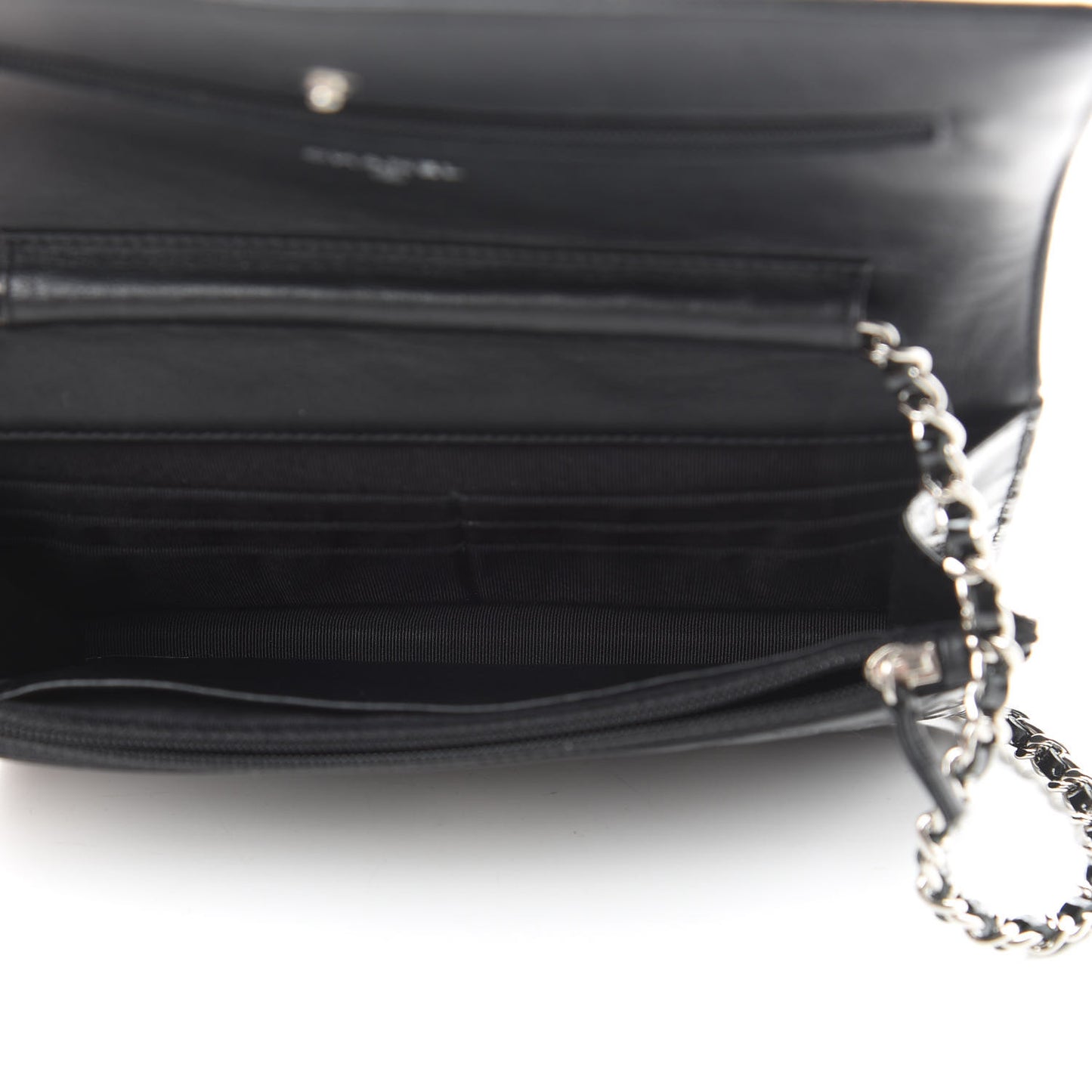 Patent Quilted Wallet On Chain WOC Black
