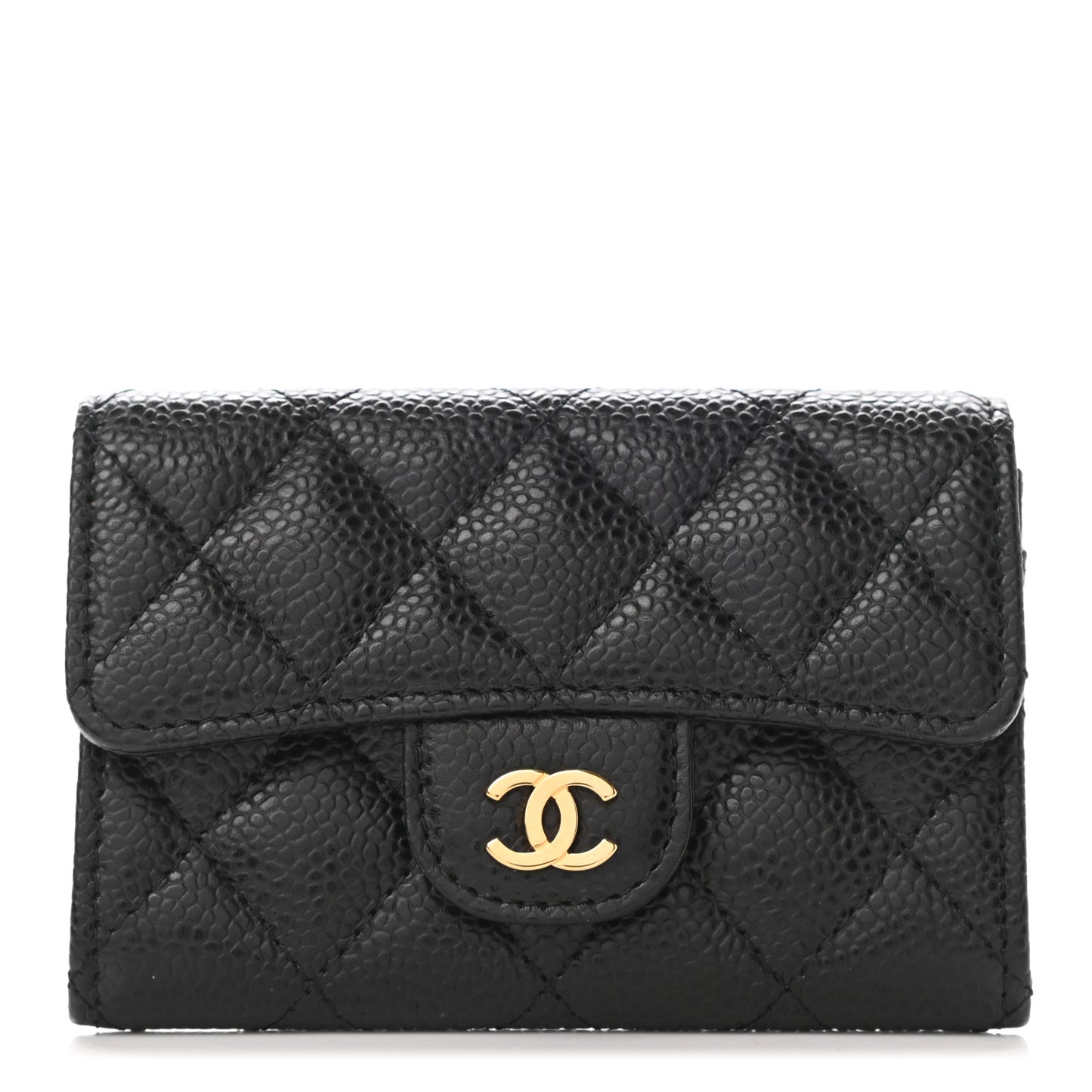 Caviar Quilted Flap Card Holder Black