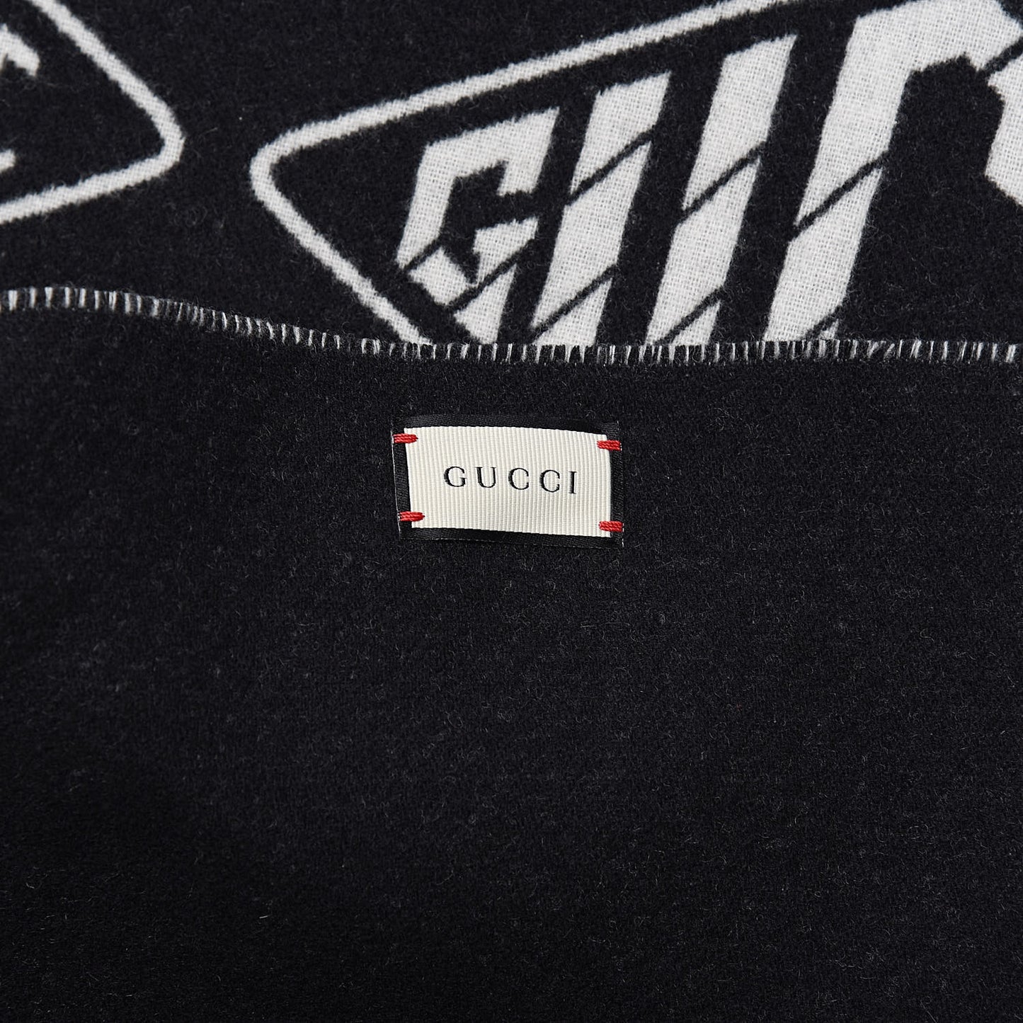 Wool Cashmere Logo Scarf Black