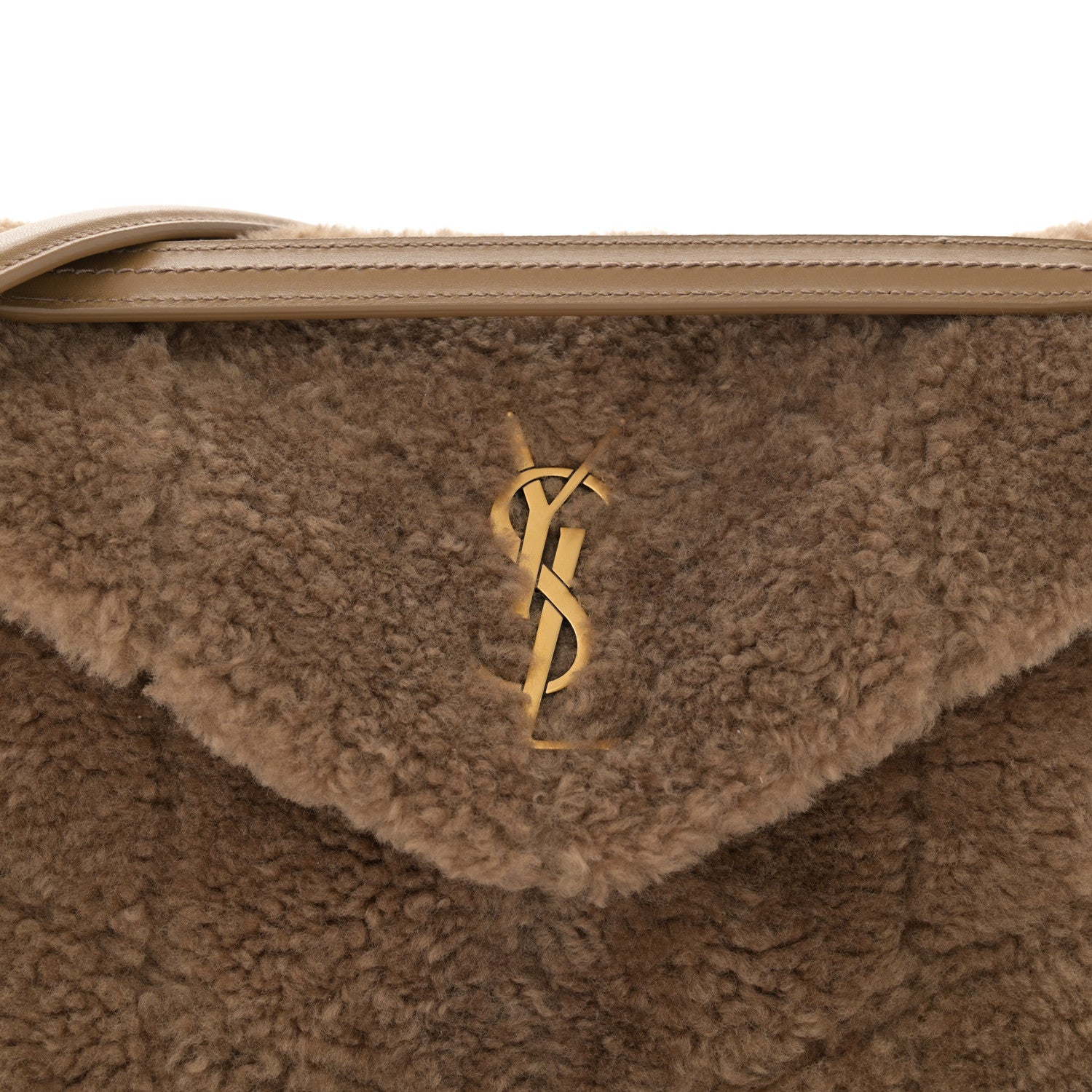 Saint Laurent Shearling Quilted Small Loulou Puffer Monogram Chain Satchel Cinnamon 8 of 10