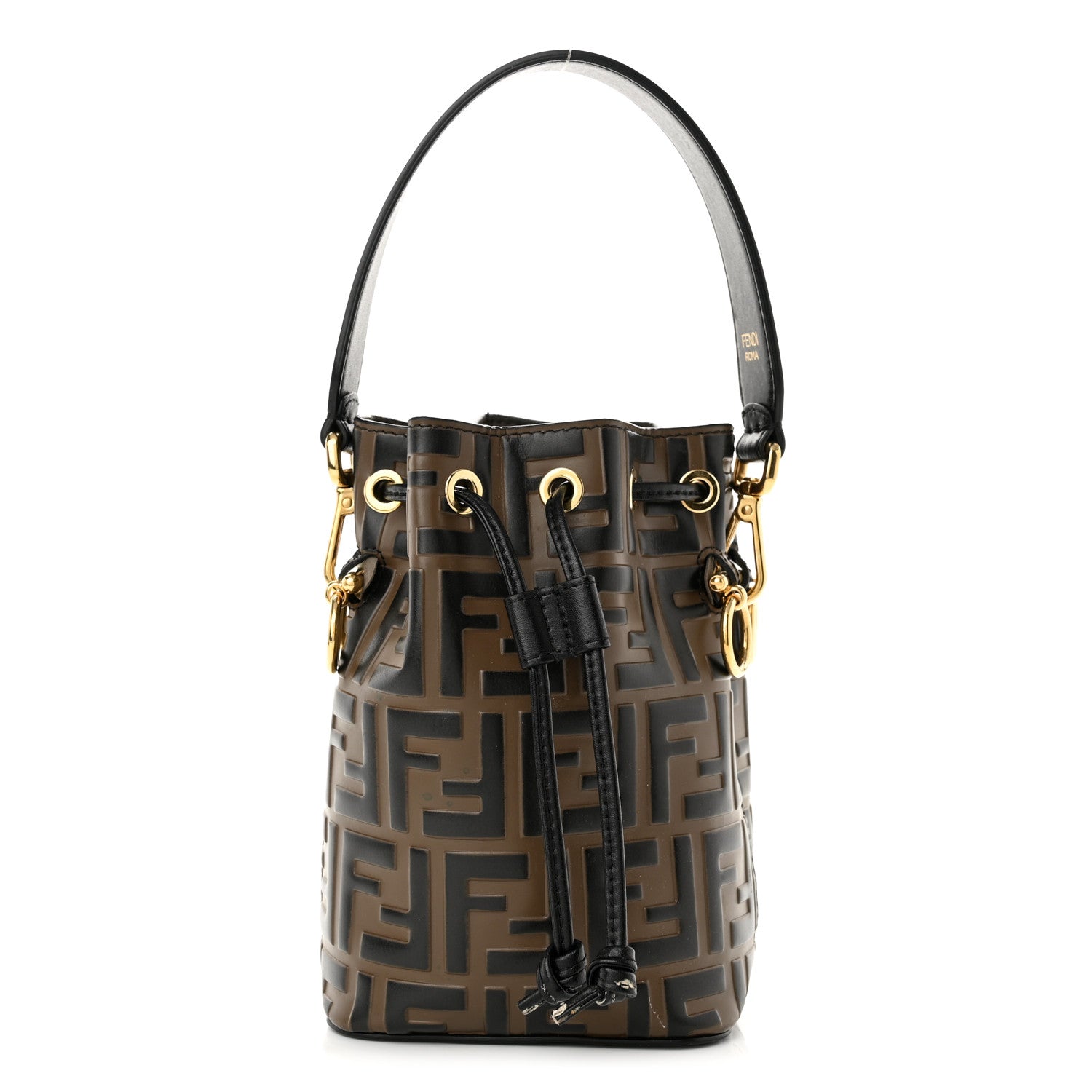 Fendi Vitello Liberty F is Fendi Bi-Color FF 1974 Embossed Mini Mon Tresor Bucket Bag Maya Black 1 of 14