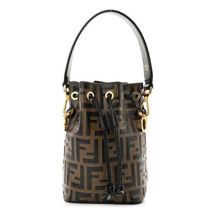 Fendi Vitello Liberty F is Fendi Bi-Color FF 1974 Embossed Mini Mon Tresor Bucket Bag Maya Black 1 of 14