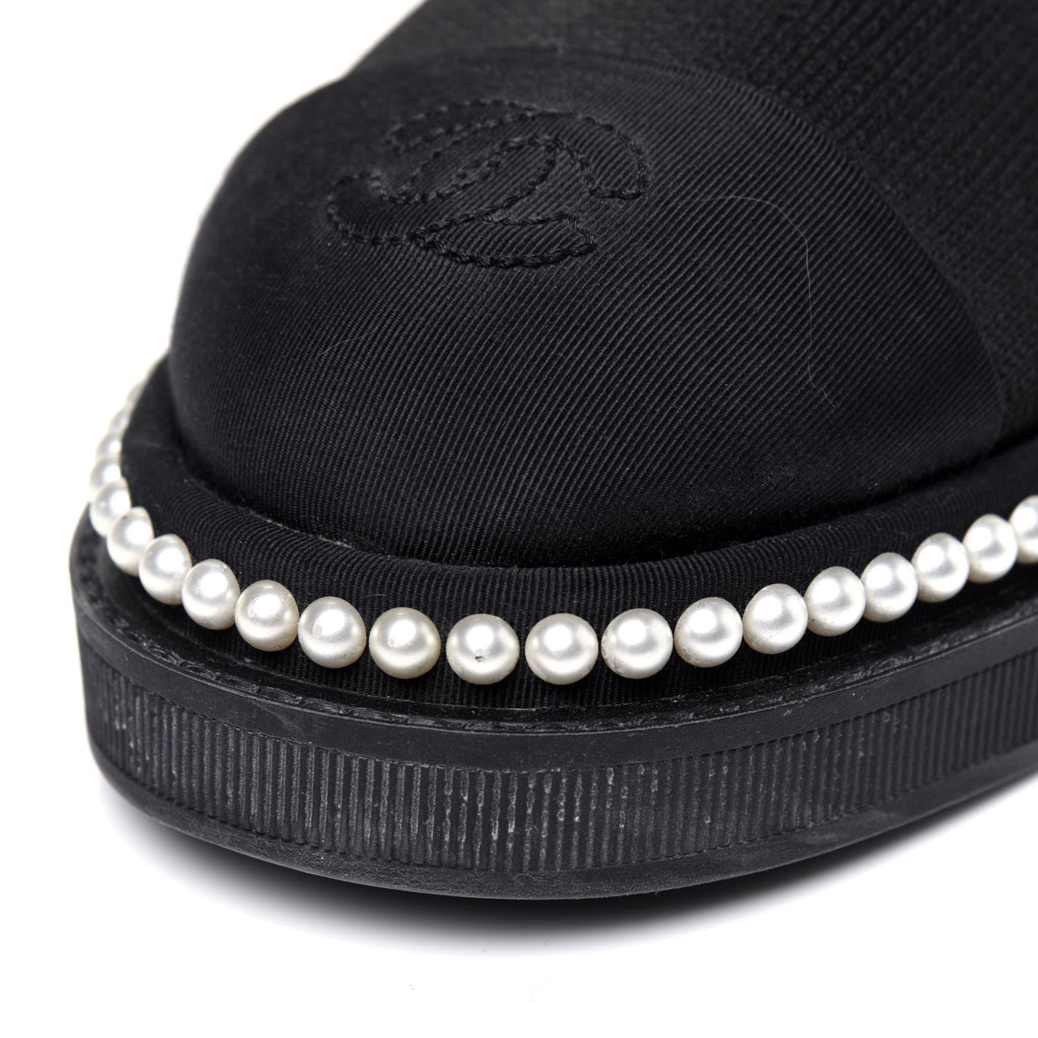 Chanel Stretch Fabric Grosgrain Pearl Cap Toe CC Moccasin Loafers 39 Black 9 of 13