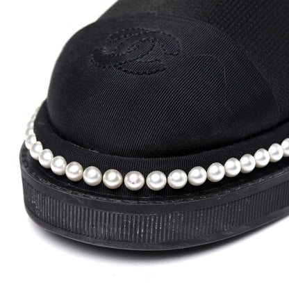 Chanel Stretch Fabric Grosgrain Pearl Cap Toe CC Moccasin Loafers 39 Black 9 of 13
