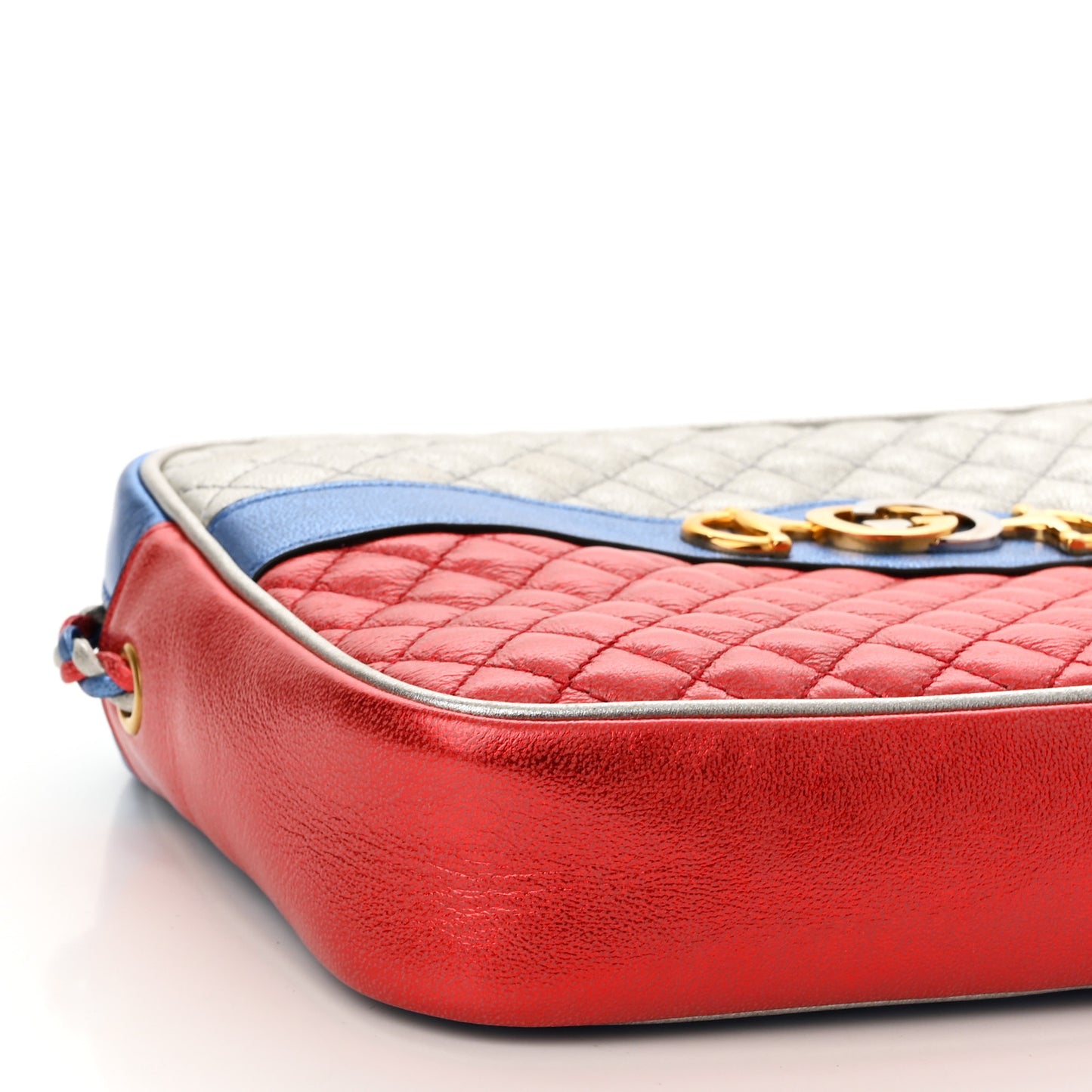 Laminated Nappa Trapuntata Small Zumi Shoulder Bag Rosso Marine Argento