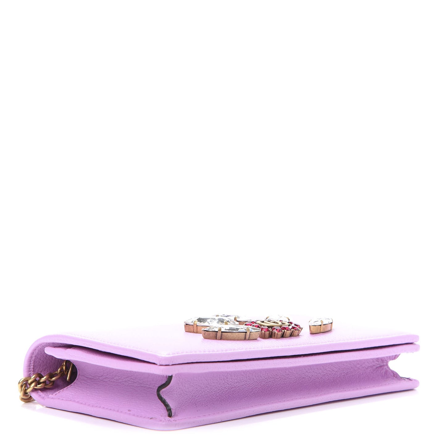 Calfskin Marquise Crystals Mini GG Chain Wallet Malva