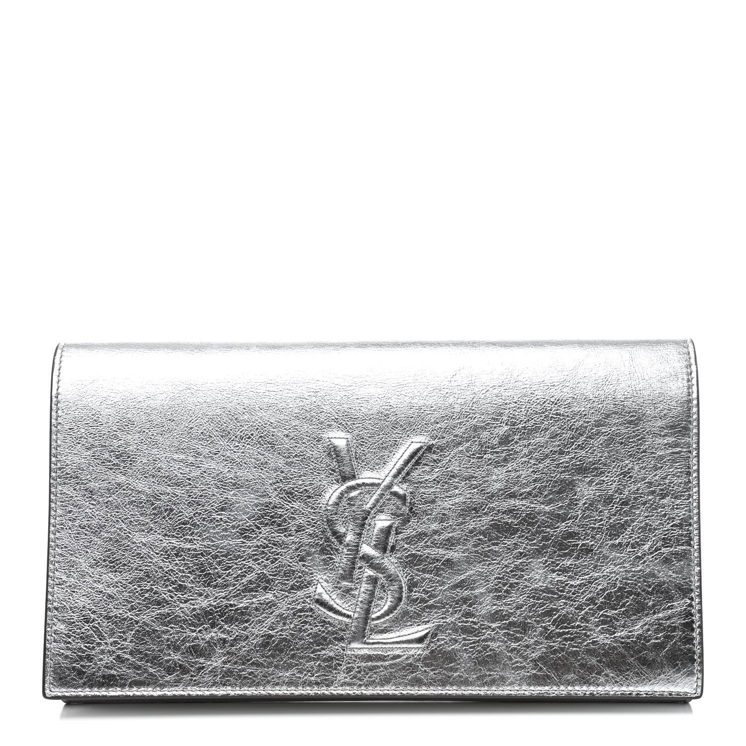 Saint Laurent Metallic Calfskin Monogram Large Belle De Jour Clutch Silver 1 of 4