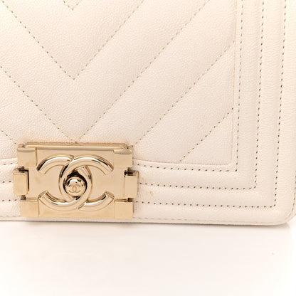 Chanel Caviar Chevron Quilted Small Boy Flap White 13 of 15