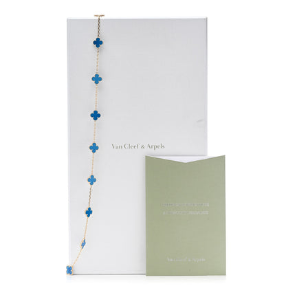Van Cleef & Arpels 18K Yellow Gold Blue Agate 20 Motifs Vintage Alhambra Necklace 7 of 7