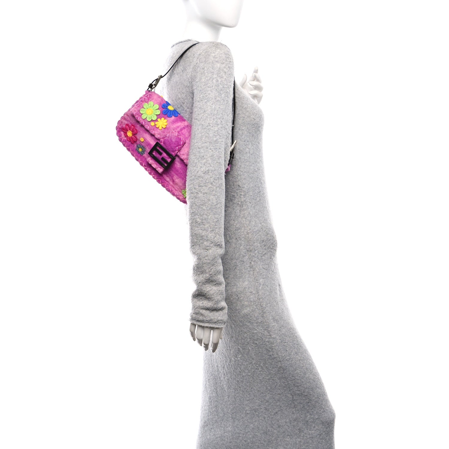 Fendi Felt Flower Applique Baguette Pink Multicolor 2 of 9
