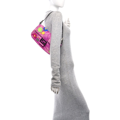 Fendi Felt Flower Applique Baguette Pink Multicolor 2 of 9