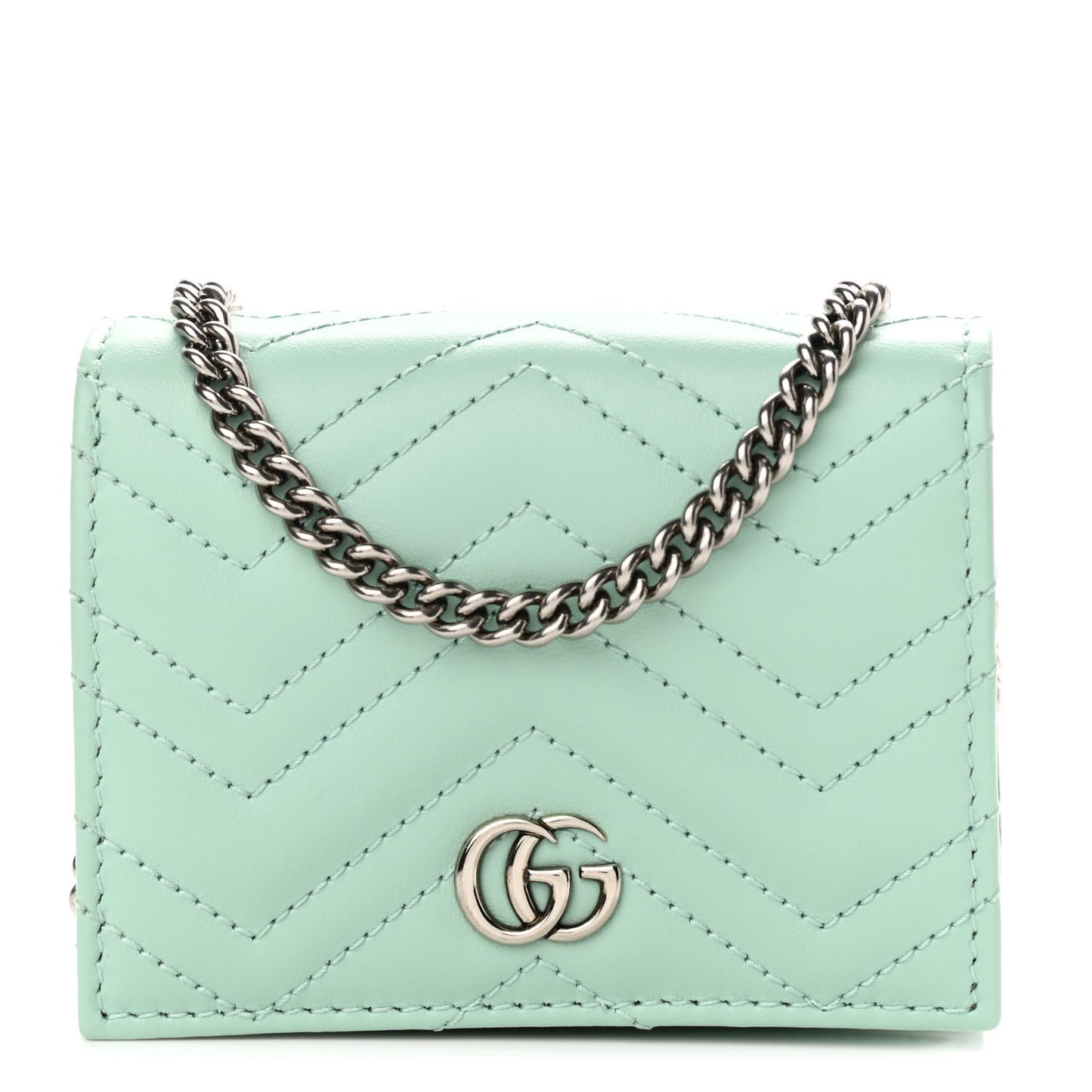 Calfskin Matelasse GG Marmont Mini Wallet On Chain Water Green