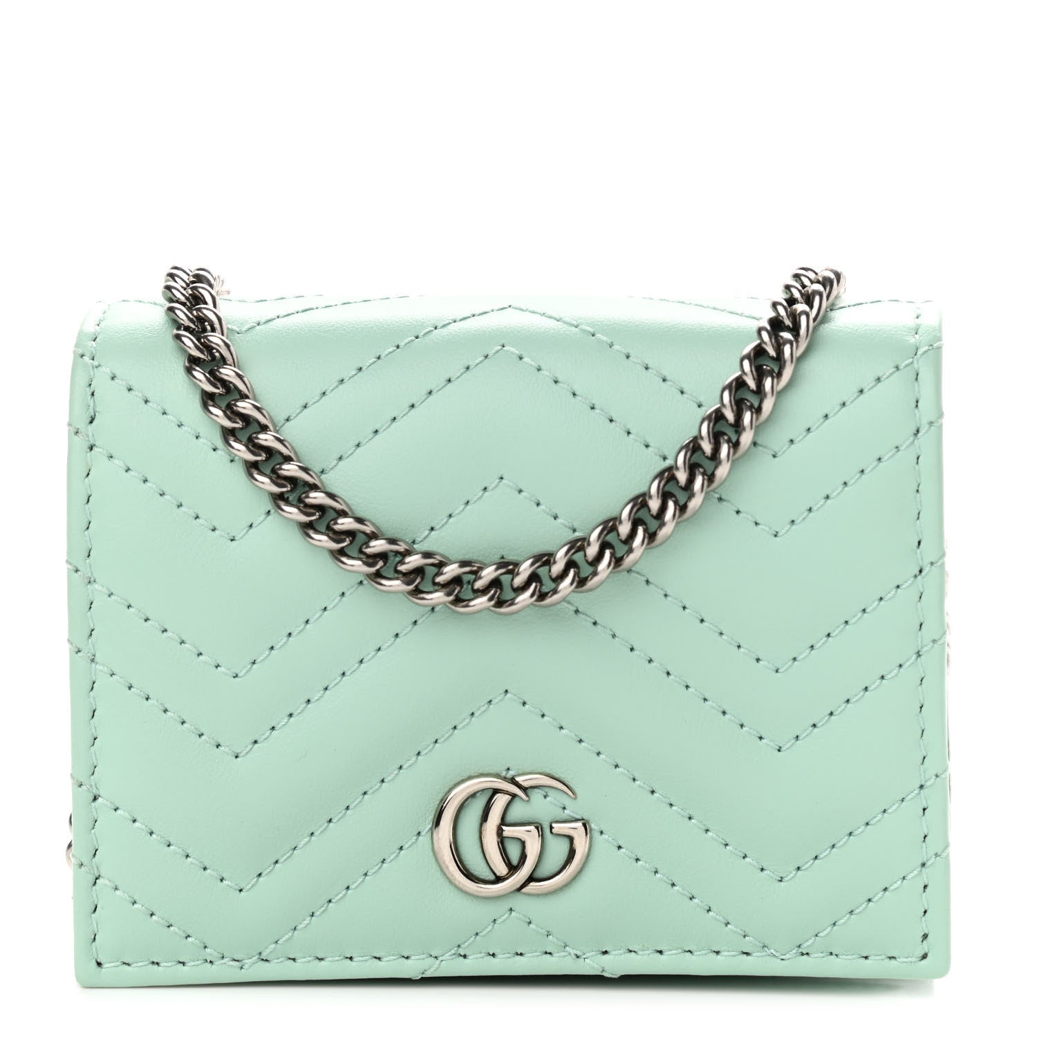 Gucci Calfskin Matelasse GG Marmont Mini Wallet On Chain Water Green 1 of 9