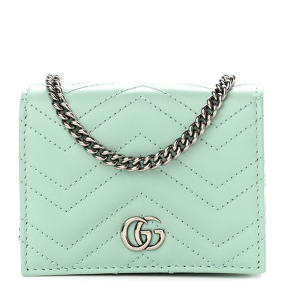Gucci Calfskin Matelasse GG Marmont Mini Wallet On Chain Water Green 1 of 9