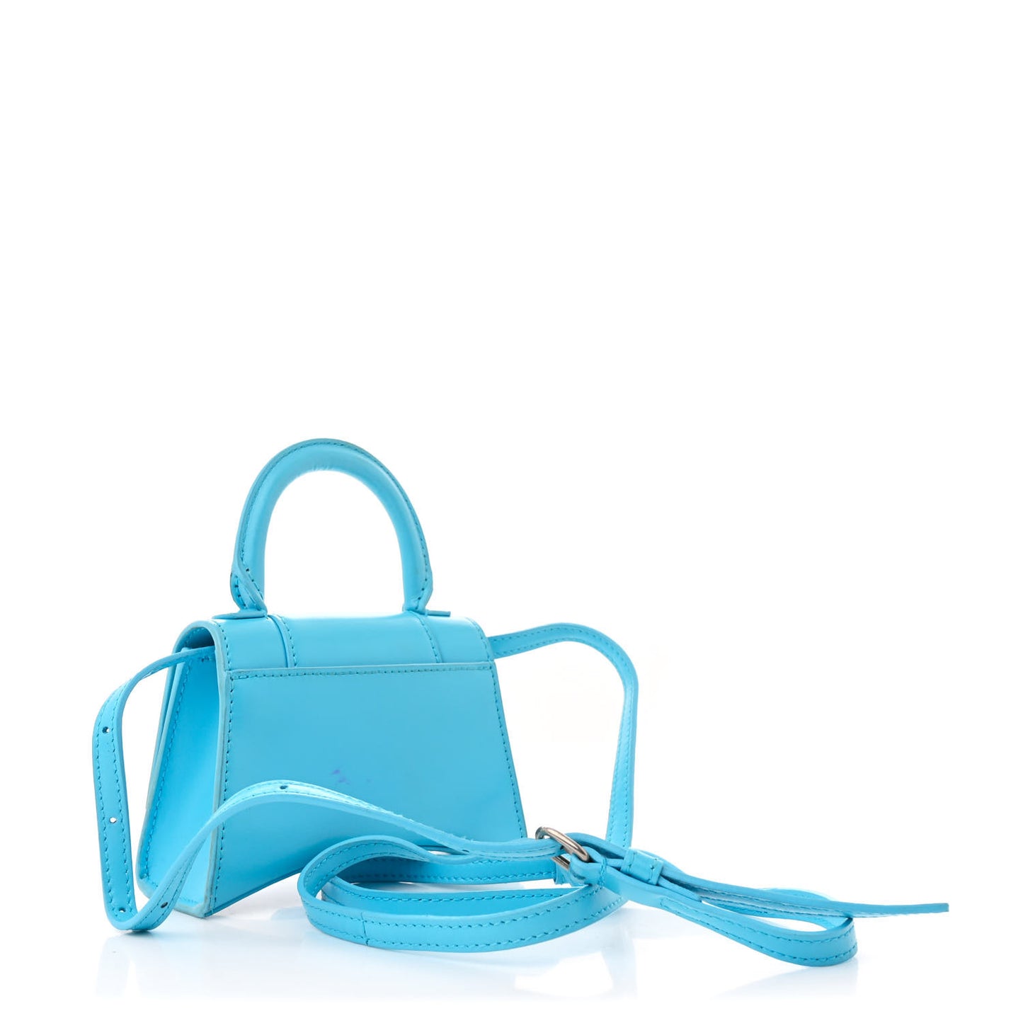 Shiny Box Calfskin Tonal B Hourglass Top Handle Bag Mini Azur