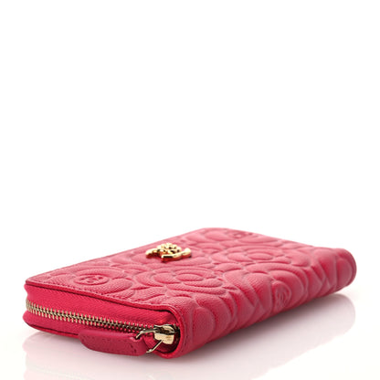 Chanel Caviar Camellia Embossed Medium Zip Around Wallet Fuchsia 4 of 9
