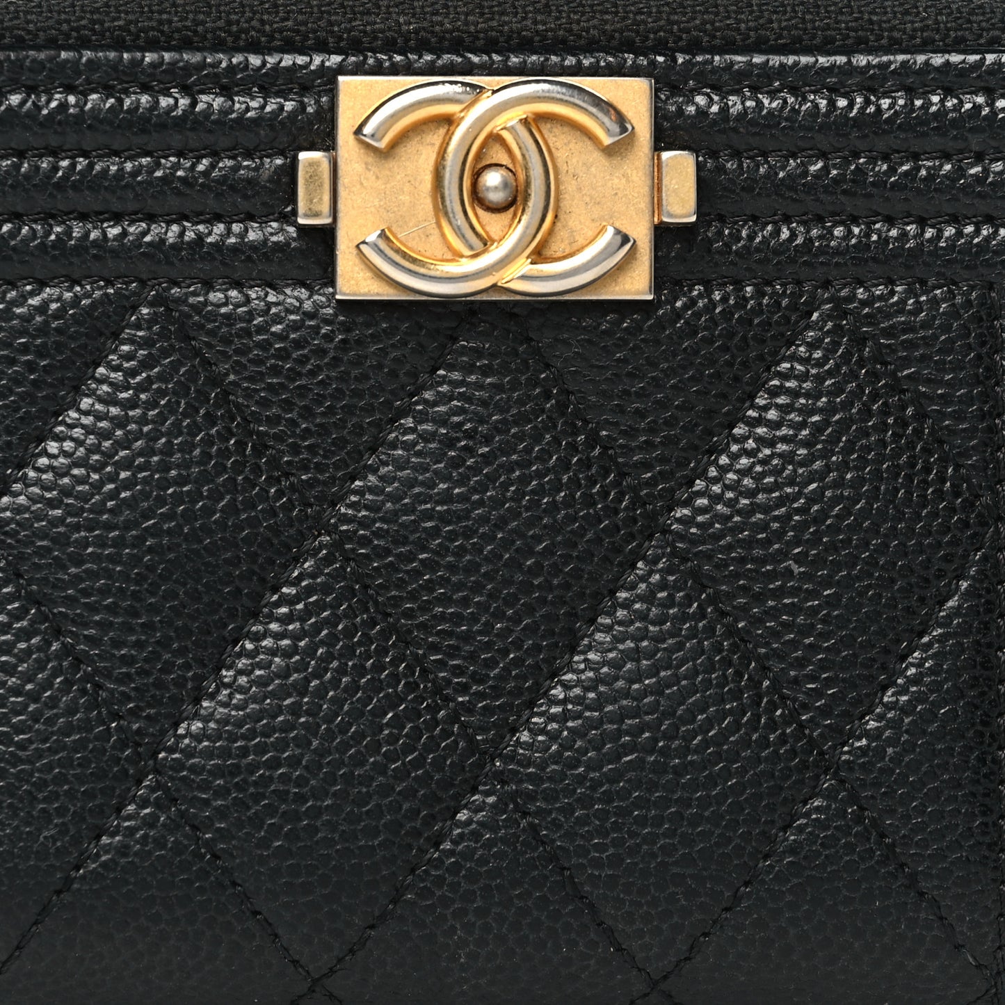 Caviar Quilted Boy Zip Around Coin Purse Wallet Black
