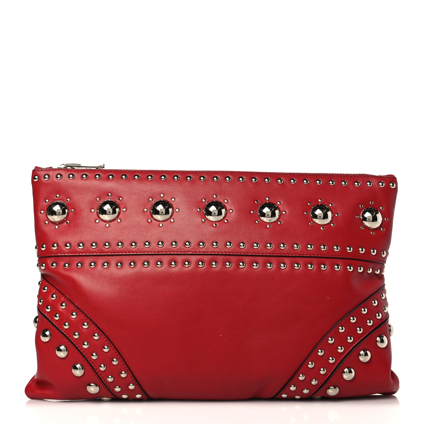 Soft Calfskin Studded Zip Clutch Fuoco